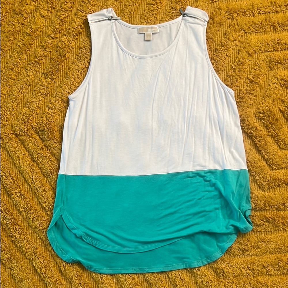 White and Teal Sleeveless Top